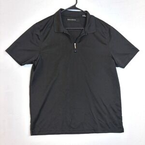 Perry Ellis Portfolio Mens XL Black Quarter Zip Polo Shirt Short Sleeve Textured